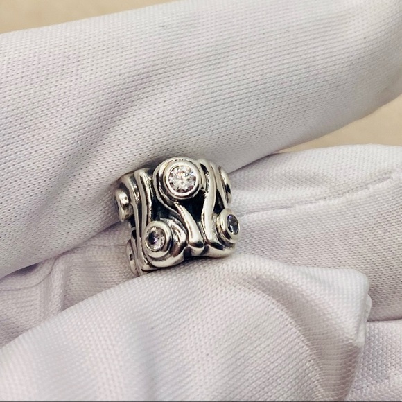 EUC Pandora 790369CZ Sterling Silver Ocean Wave Bead w/ Clear Zirconia Charm - Picture 3 of 10